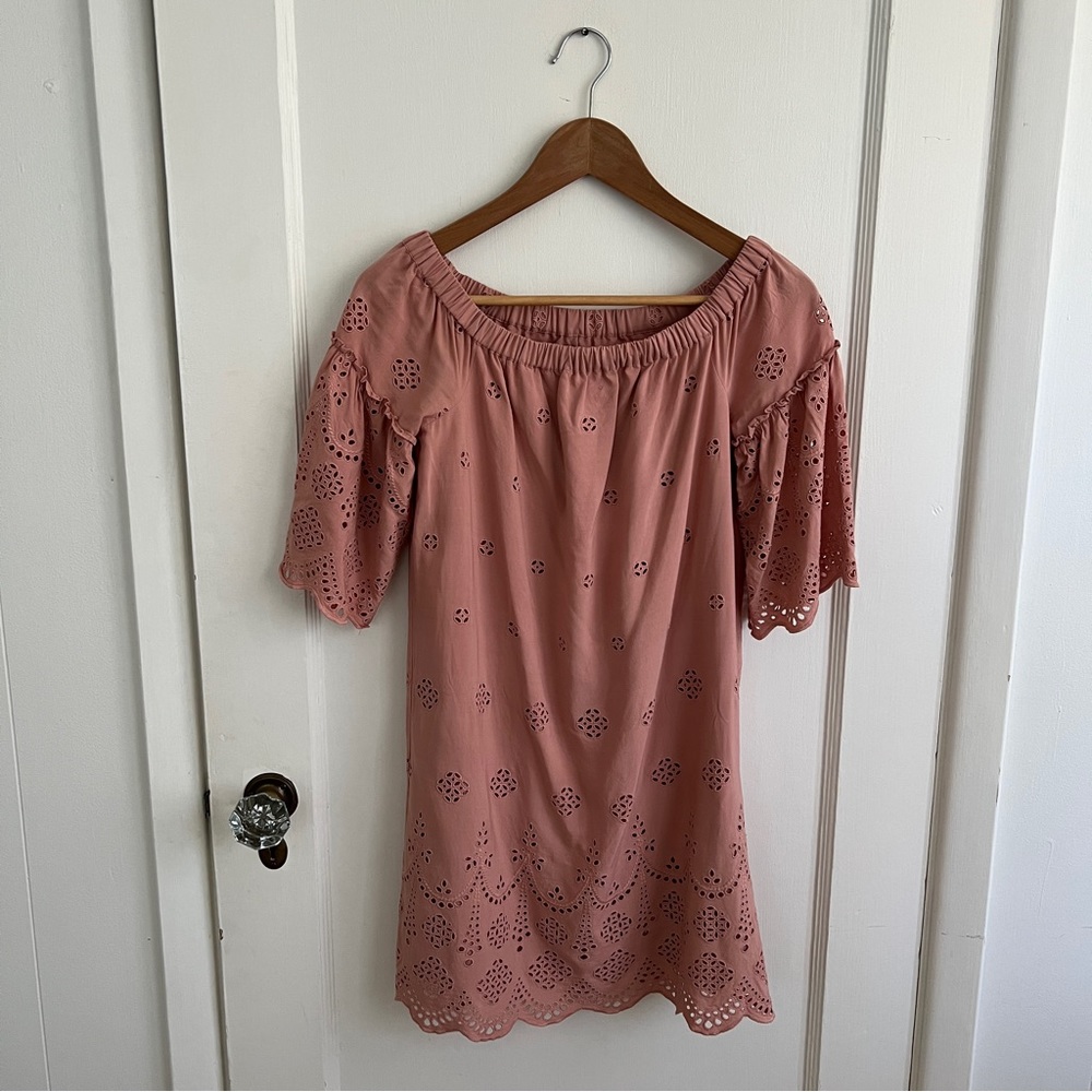 Madewell Dusty Clay Off the shoulder Eyelet Dress Sz 00